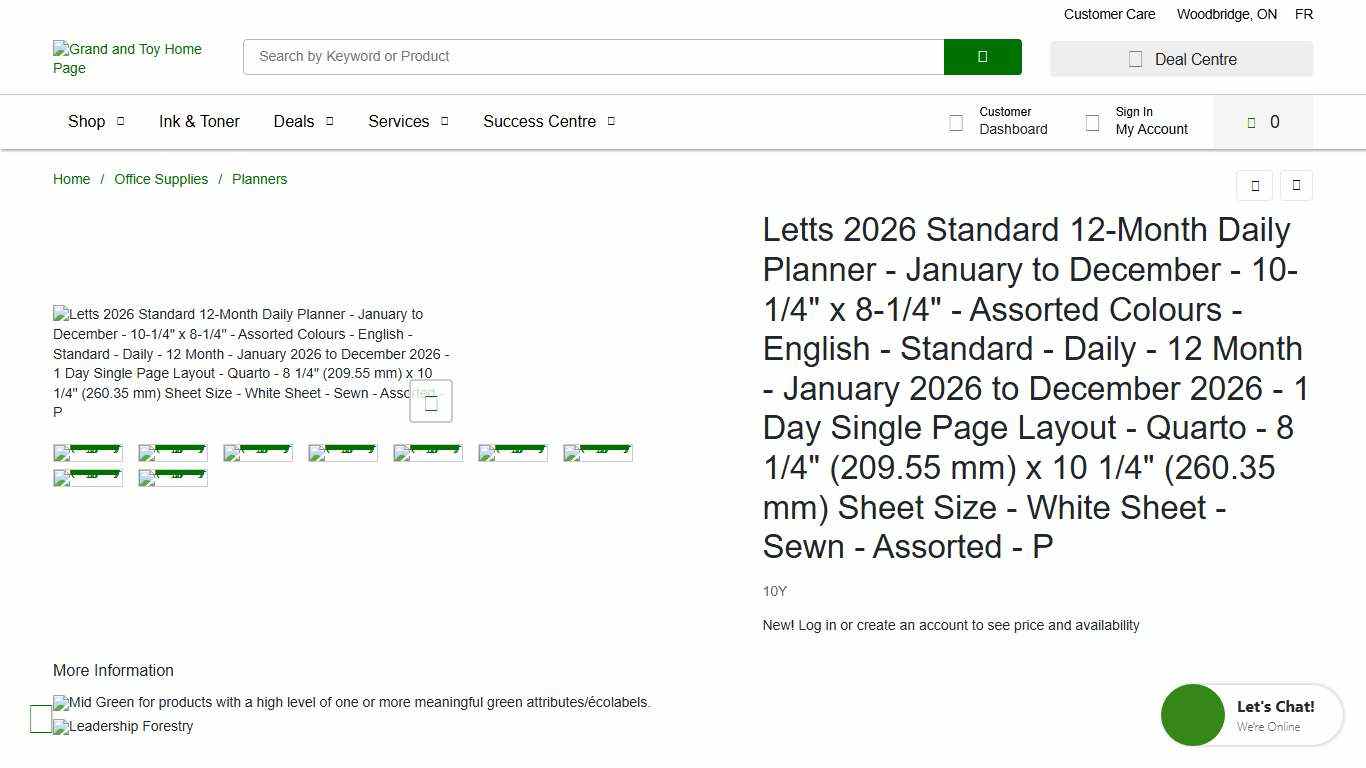 Letts 2026 Standard 12-Month Daily Planner - January to December - 10-1/4" x 8-1/4" - Assorted Colours - English - Standard - Daily - 12 Month - January 2026 to December 2026 - 1 Day Single Page Layout - Quarto - 8 1/4" (209.55 mm) x 10 1/4" (260.35 mm) Sheet Size - White Sheet - Sewn - Assorted - P Grand & Toy