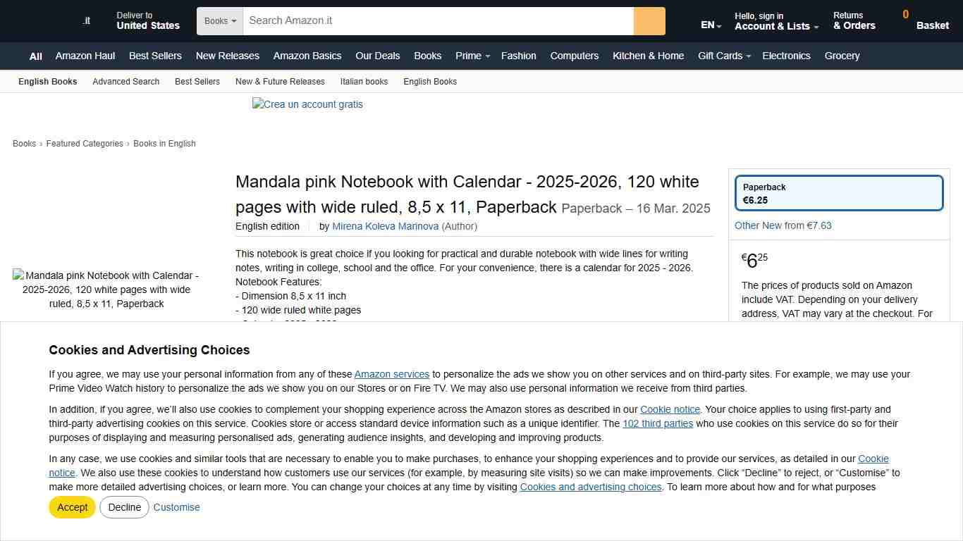 Mandala pink Notebook with Calendar - 2025-2026, 120 white pages with wide ruled, 8,5 x 11, Paperback : Marinova, Mirena Koleva: Amazon.it: Books